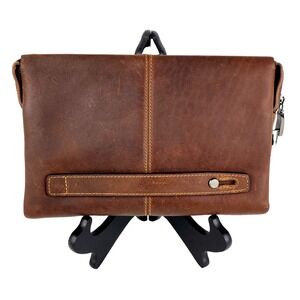 Nubuck Leather Clutch for Men Dark Brown Oiled Man Travel Purse Bag Handbag Lock
